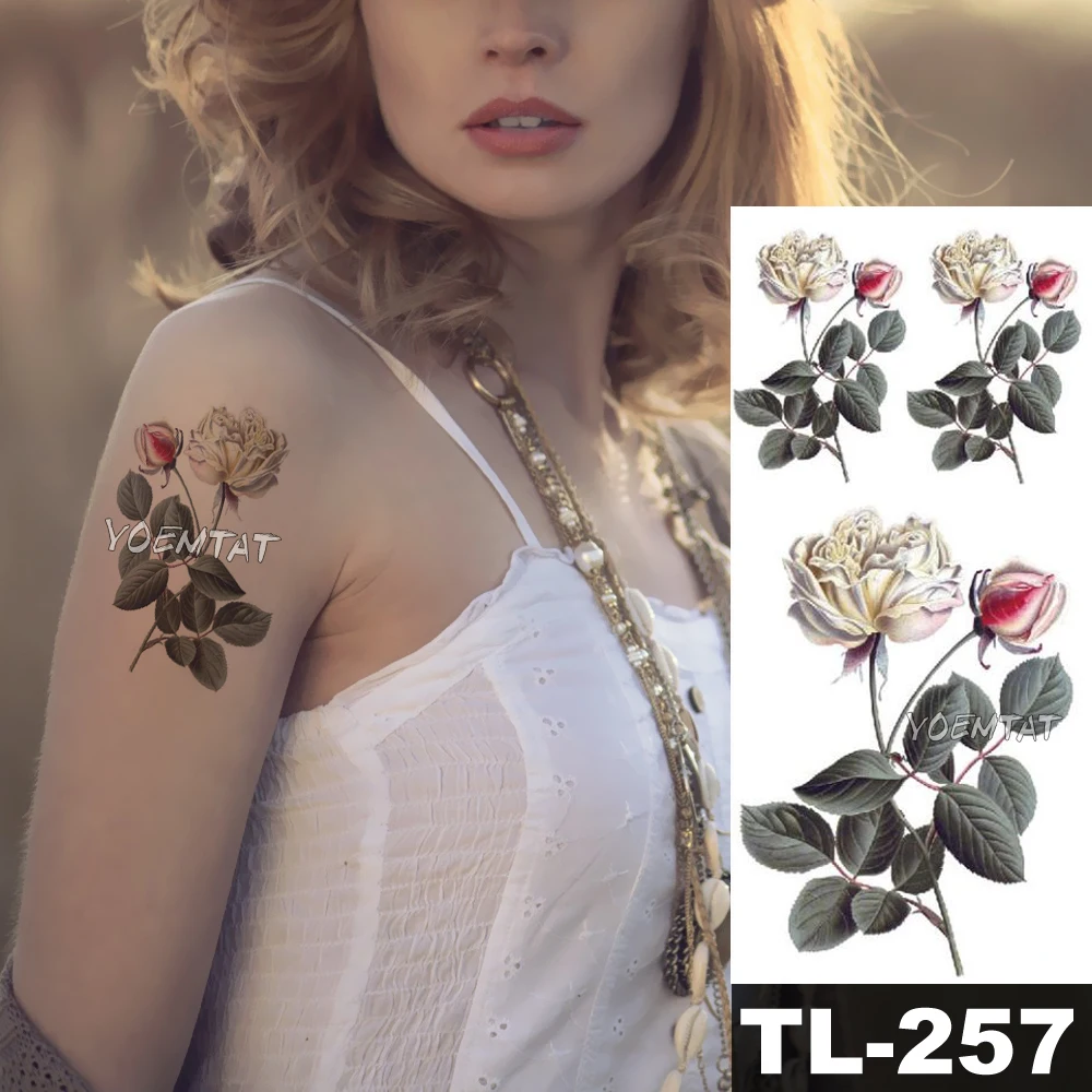 Временные татуировки Dark Rose Flower для женщин наклейки-татуировки 3D Летний стиль