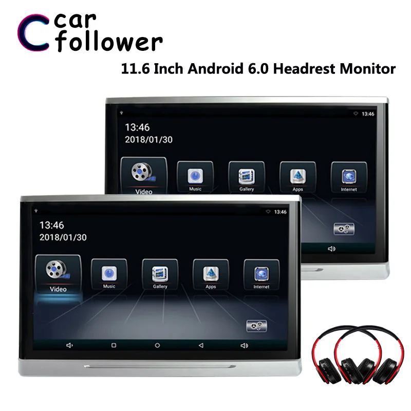 2PCS 11.6 Inch Android 6.0 Car Monitor Headrest Touch Screen HD 1080P Video WIFI/USB/SD/Bluetooth/FM Transmitter/Speaker | Автомобили и