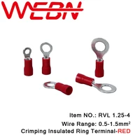 rvl1 25 4 crimping insulated pin terminal 0 75mm thick copperpvc material red wire range 0 5 1 5mm2 22 16 awg 1000pcspack