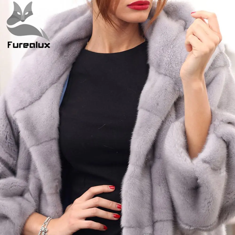 Женская шуба из натурального меха норки Furealux теплая утолщенная Шуба с капюшоном