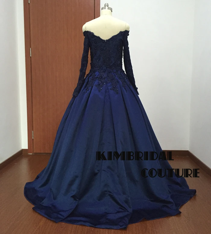 Атласное Вечернее платье в пол с длинным прозрачным рукавом|prom dresses real pictures|navy prom
