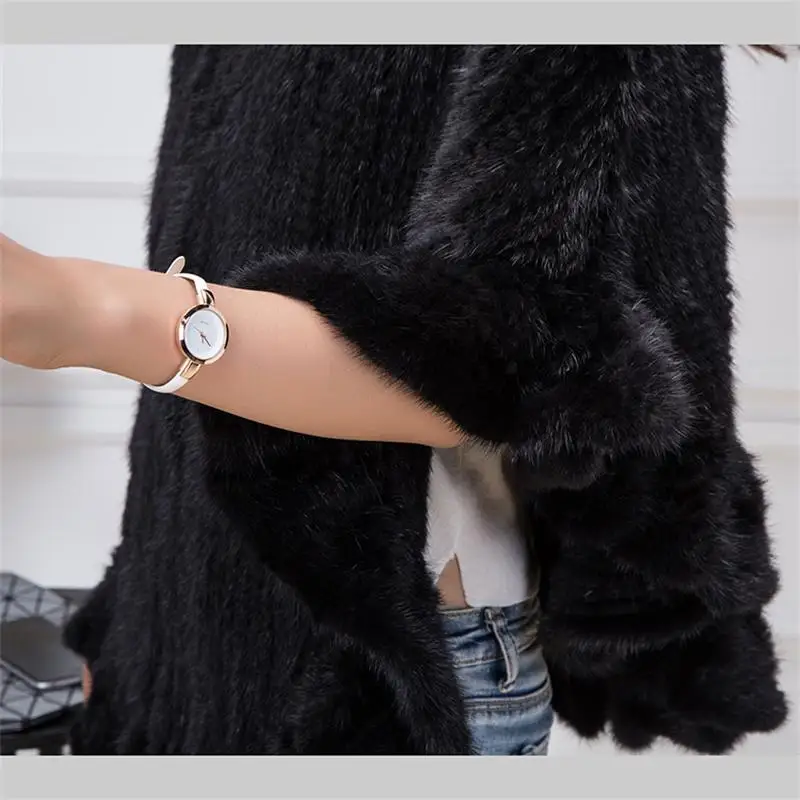 Genuine Mink Knit Jacket Women's Cloak Flounced V-Neck Hooded Jacket Fur Coat Russian Women Lotus leaf The edge of the Fur Coat