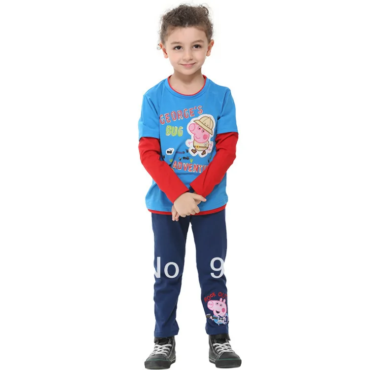 (2 7Y)1lot/5pcs PEPPA PIG baby girls boys long sleeve t shirts children curious george cotton shirt kid clothing Free shipping|clothing