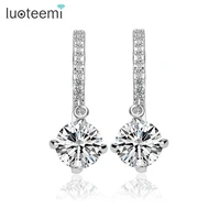 luoteemi loop with 8mm 2ct round cz stone earring small tiny cubic zircon delicate women doop earrings factory wholesale jewlery