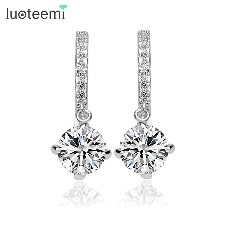 Luoteemi цикл с 8 мм 2ct Круглый CZ Серьги кольца крошечный маленький кубический циркон