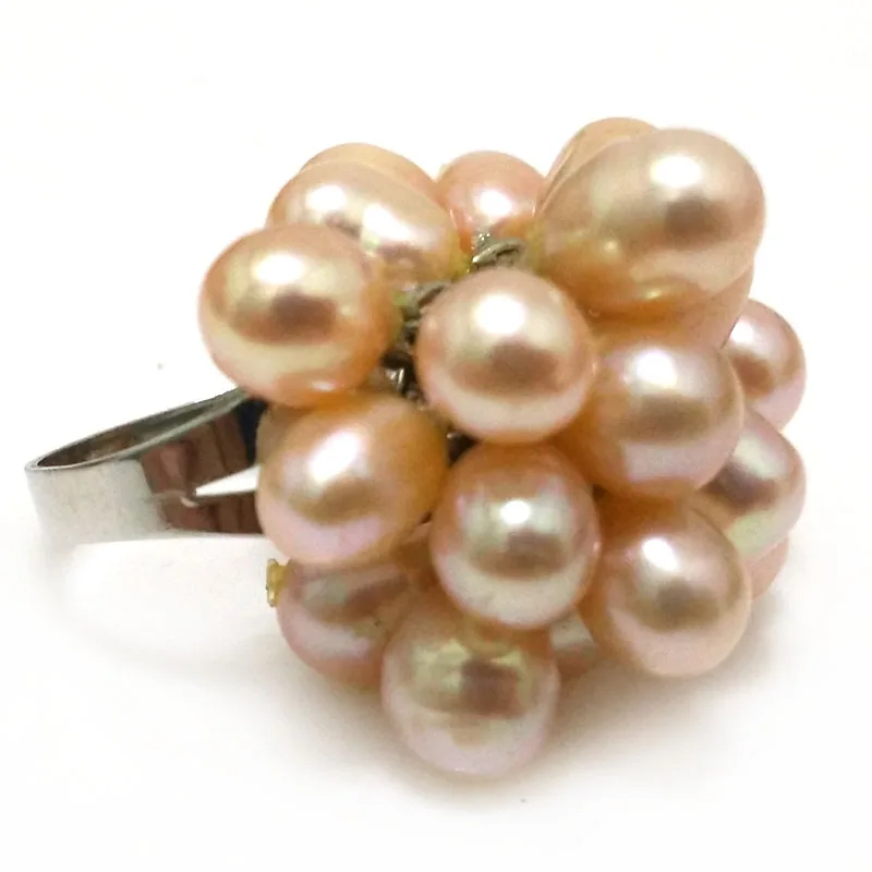 

8# 6-7mm AAA Natural Pink Rice Shaped Women Cluster Pearl Ring