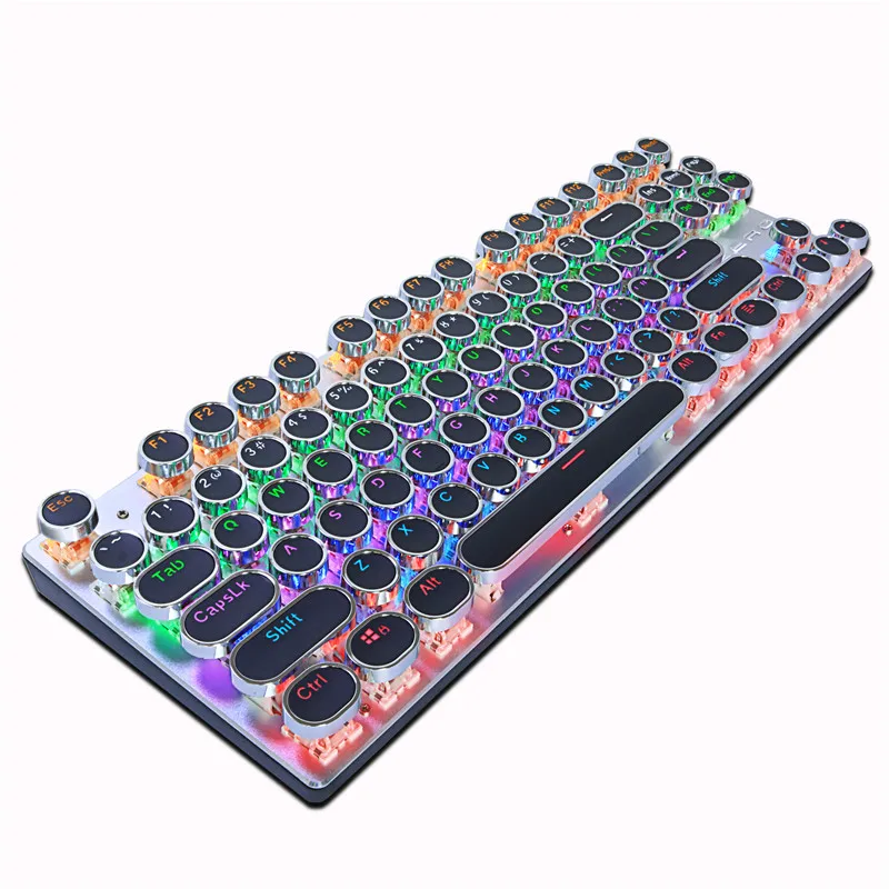 87 round cap black Игровая механическая клавиатура, круглая клавиша, 87/104 клавиш, синий/черный/красный переключатель, анти-ореолы, USB, проводная, светодиодный, клавиатура для ПК, ноутбука - Цвет: 87 round cap black