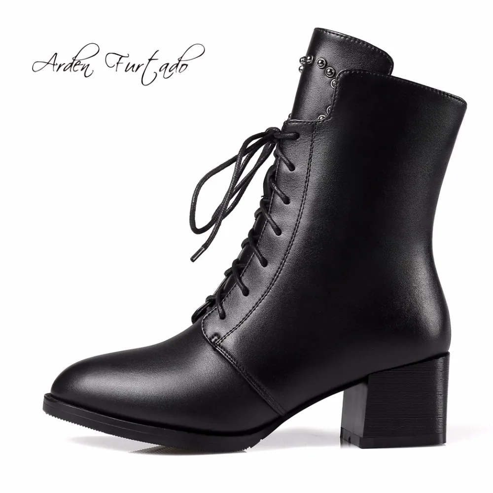 Арден фуртадо Мода 2017 зимние женские ботильоны на шнуровке натуральная кожа
