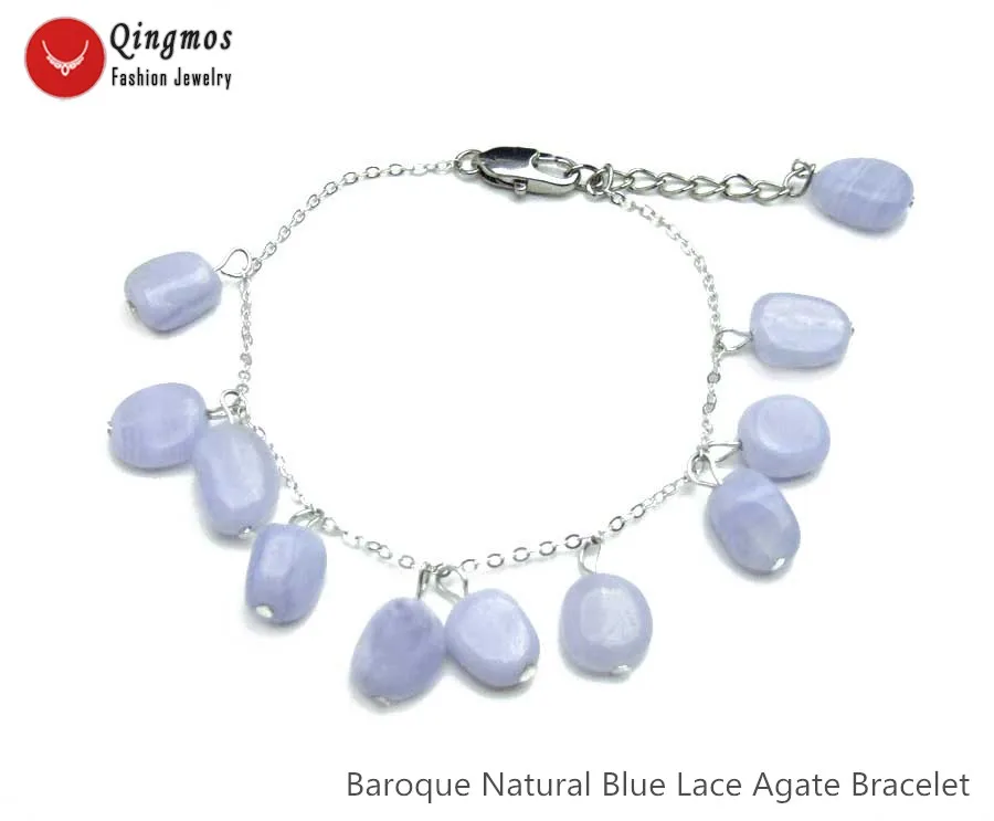 Женский браслет Qingmos кружевные агаты из натурального синего камня в стиле