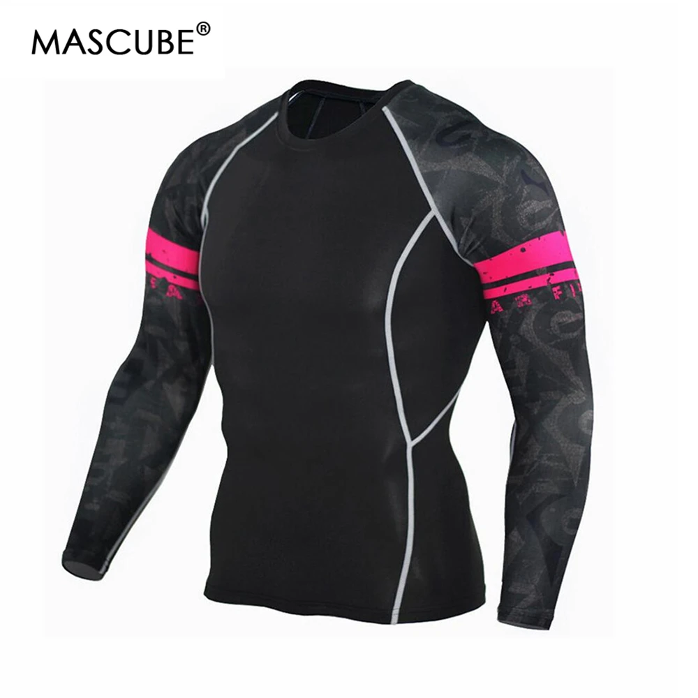 MASCUBE мужские компрессионные рубашки MMA Rashguard поддерживающие фитнес с длинным