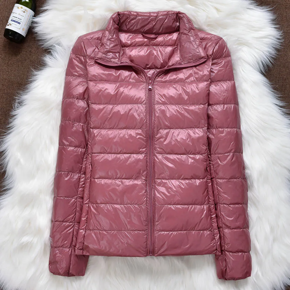 DarkPink Зимняя женская куртка, ультра-светильник, 90% утиный пух, куртка с длинным рукавом, тонкое пальто, теплая парка для женщин, портативная, ветрозащитная, осенняя верхняя одежда - Цвет: DarkPink