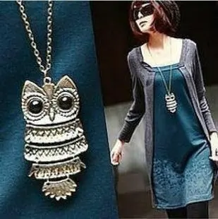 

F&U Top Sale Owl Fashion Jewelry Korean Style Retro Metal Owl Necklace Long Sweater Chain Punk European and American Style