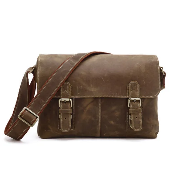 High Quality Vintage Brown Thick Durable Crazy Horse Genuine Leather Men Messenger Bags Male Shoulder M6002 | Багаж и сумки