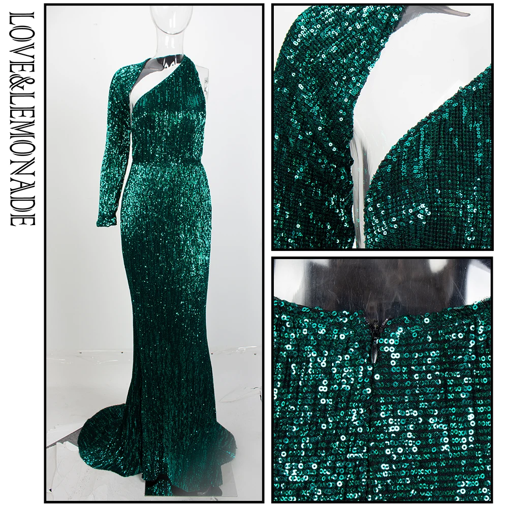 

LOVE&LEMONADE Open Back Separate Sleeve Elastic Sequins Long Dress LM81333-1