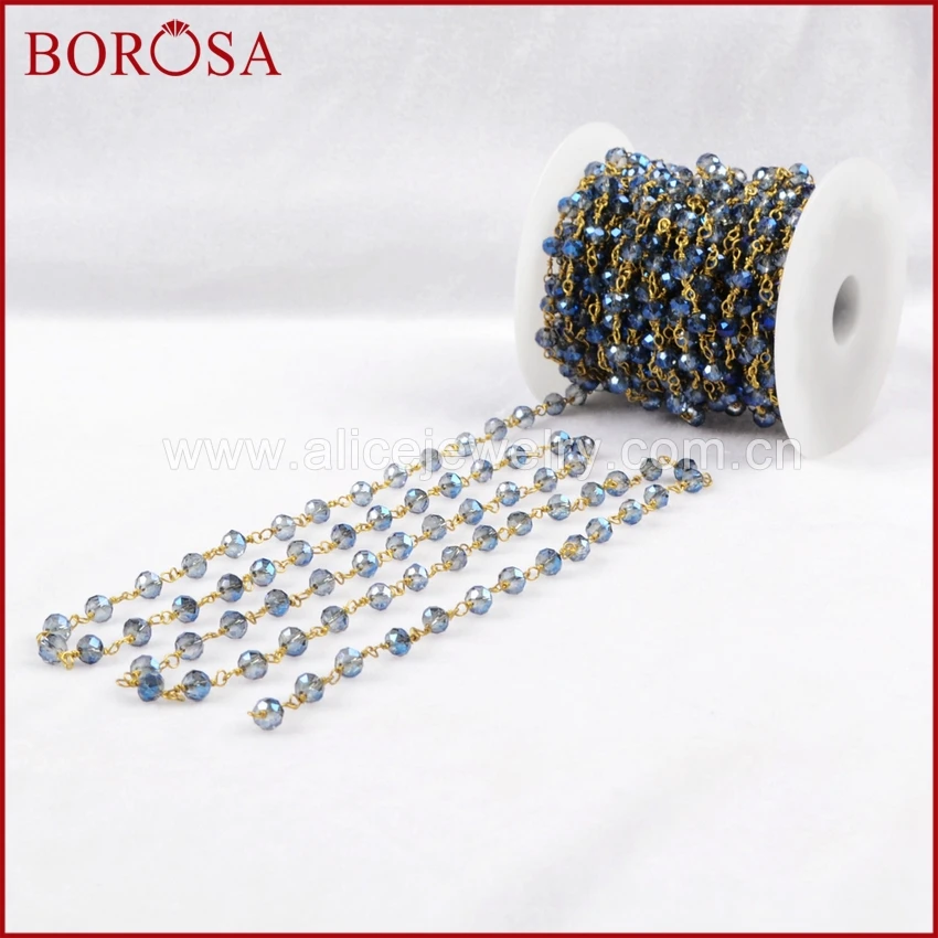 Ожерелье из латуни BOROSA 5 м цепочки прозрачного титана синего цвета стеклянные