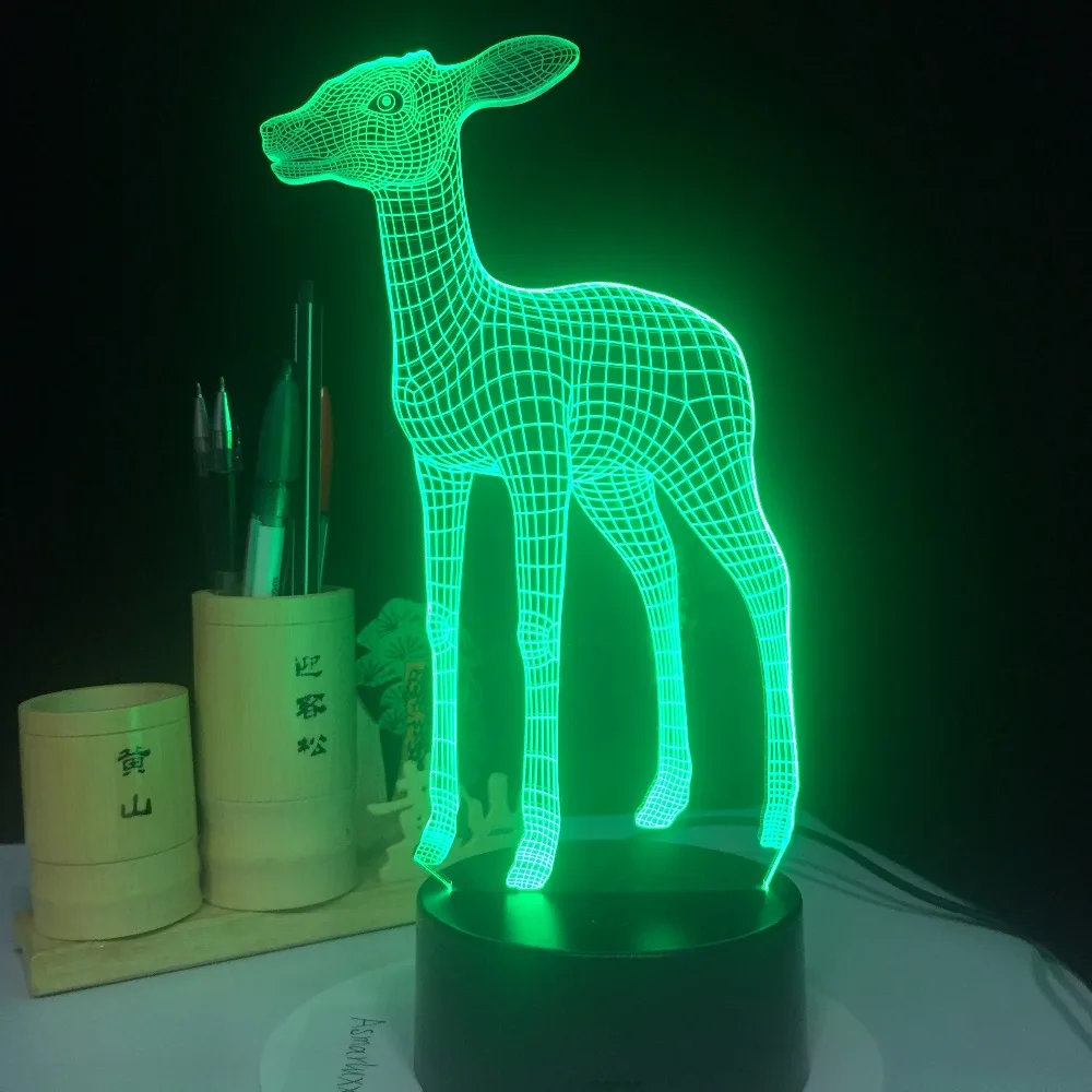 3D светодиодный светильник USB милый маленький олень 7 Красочные ночной Светильник