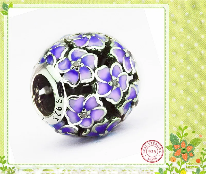 CKK Магнолия цветет бусины проложить Фиолетовый Эмаль прозрачный CZ DIY Fit PANDORA Подвески Серебро 925 для женщин ювелирных изделий CK010C