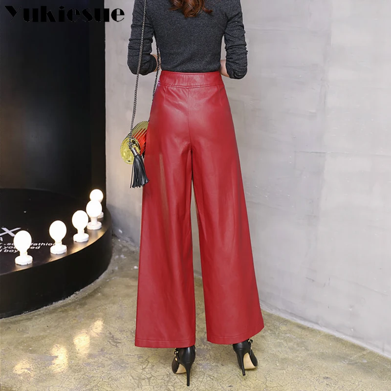 Брюки женские широкие из искусственной кожи|leather pants female|casual womenwide leg |
