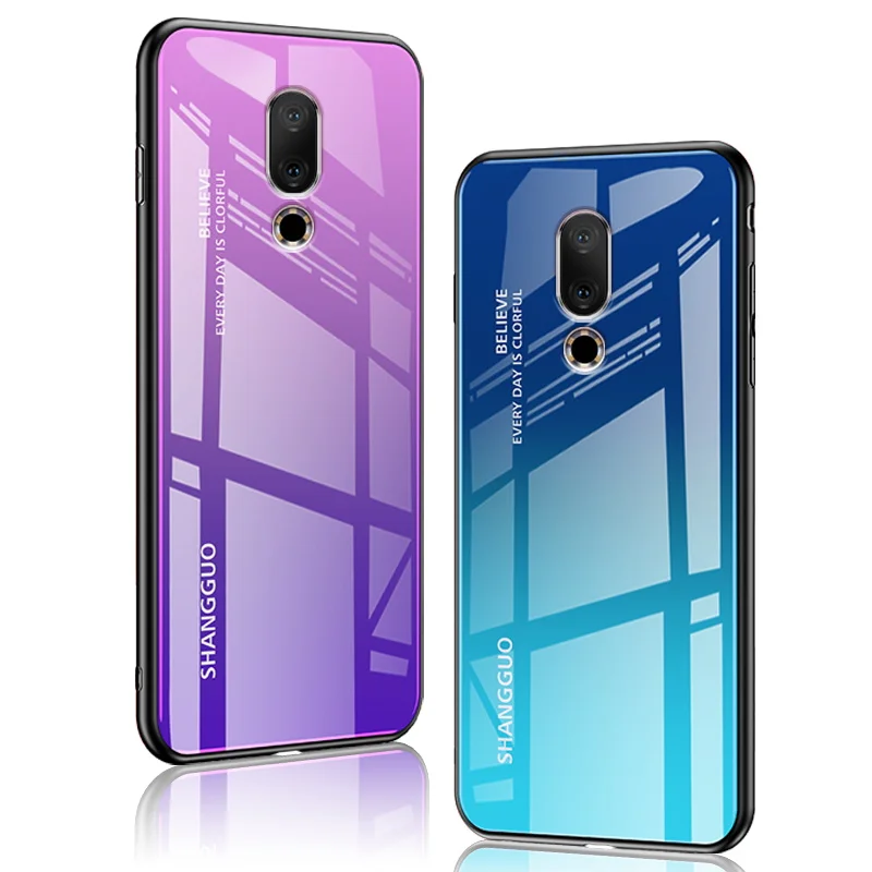 Чехол Meizu 16 Plus из закаленного стекла с градиентом Авроры чехол для th цветной