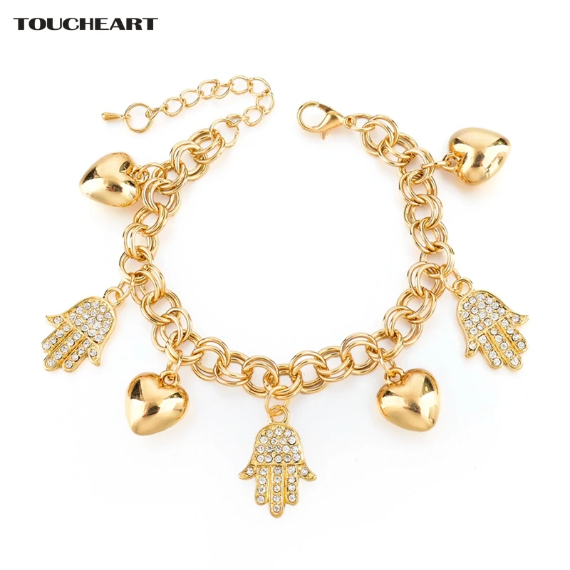 

TOUCHEART Heart Charm Hamsa Hand Bracelets &Bangles For Women Gold Jewelry Crystal Stainless Steel Adjustable Bracelet SBR160021