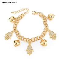 toucheart heart charm hamsa hand bracelets bangles for women gold jewelry crystal stainless steel adjustable bracelet sbr160021
