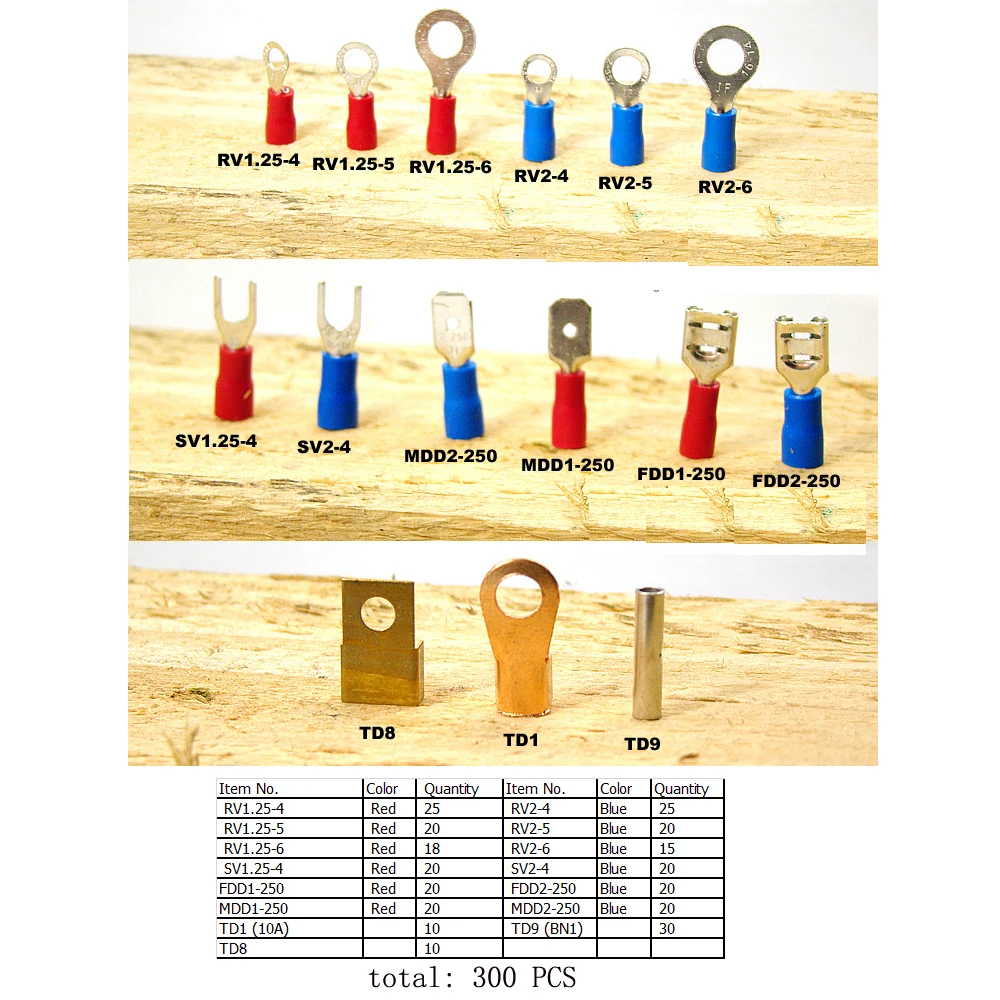 Клеммы наконечники электрические кабельные соединители 300 штук 15 типов с