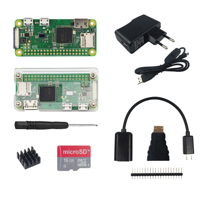 Raspberry Pi Zero W стартовый комплект на выбор 5MP камера+ акриловый чехол+ теплоотвод+ GPIO Header+ Mini HDMI+ sd-карта на 16 Гб - Комплект: Комплект 4