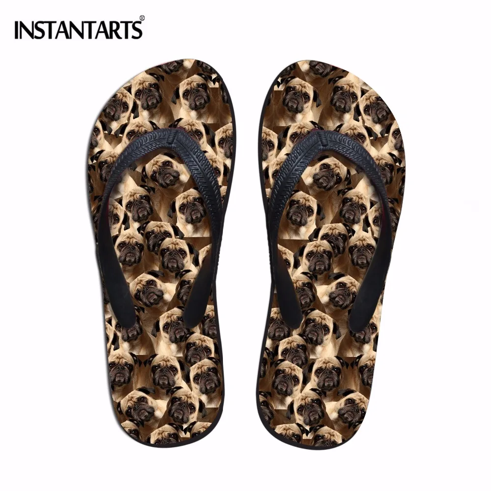 

Мужские резиновые шлепанцы INSTANTARTS, Нескользящие, с принтом мопса, собаки, дизайнерская пляжная обувь для воды с животными, 2018
