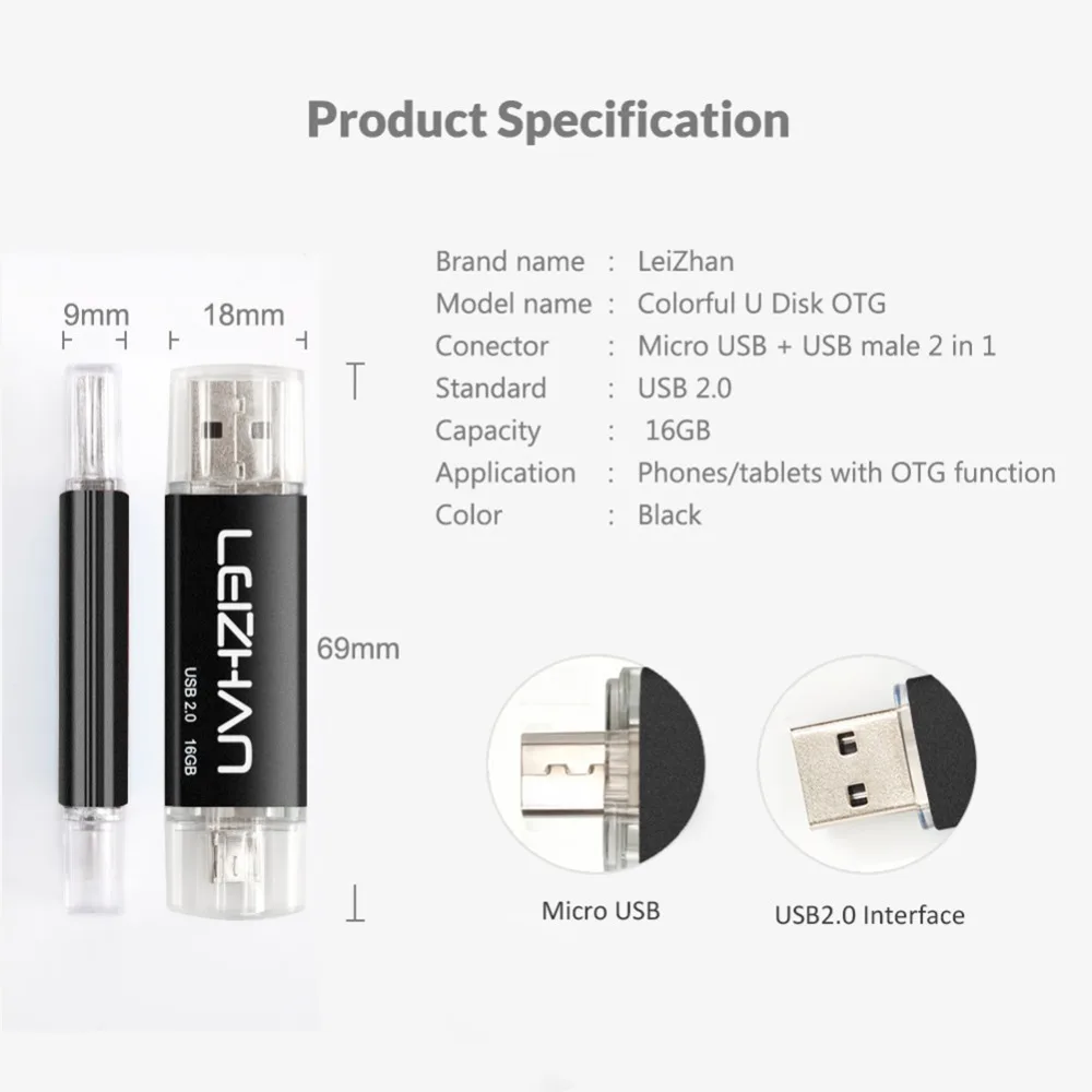 LEIZHAN фотостудия OTG USB флеш накопитель двойной 64 ГБ 32 16 8 4 с разъемом micro для