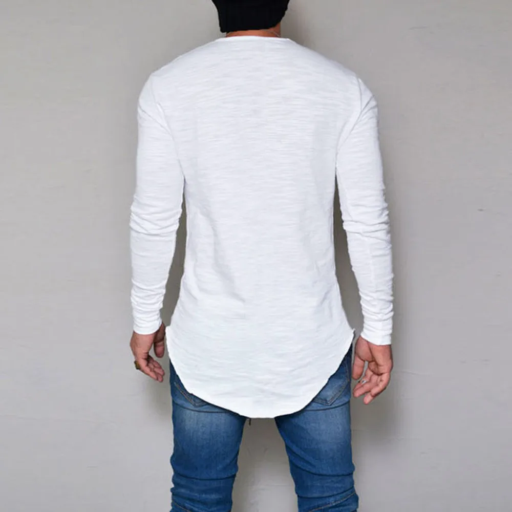 Feitong рубашка для мужчин Slim Fit О-образным вырезом с длинным рукавом мышцы рубашка повседневные блузки Social Masculina