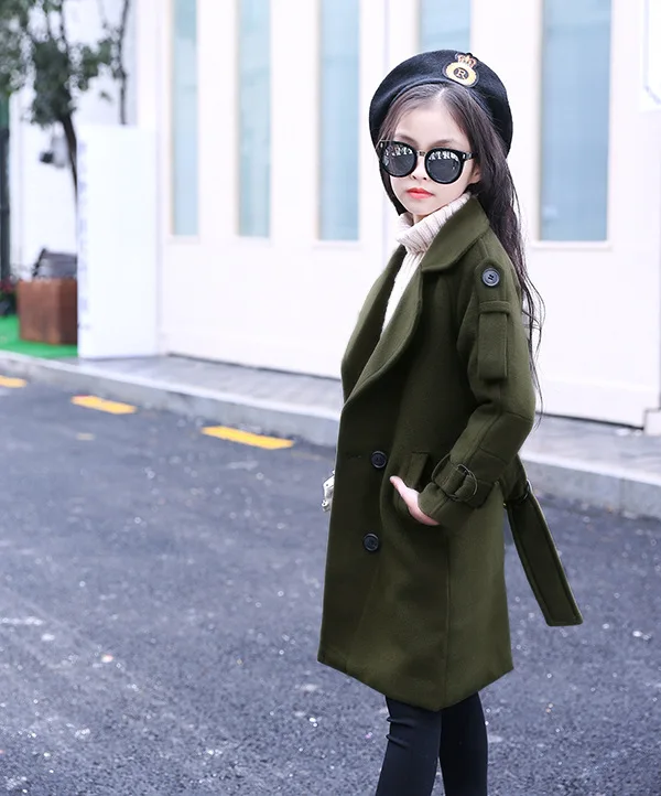 Новинка 2017 года осенне зимнее Детское пальто из смешанной шерсти для девочек