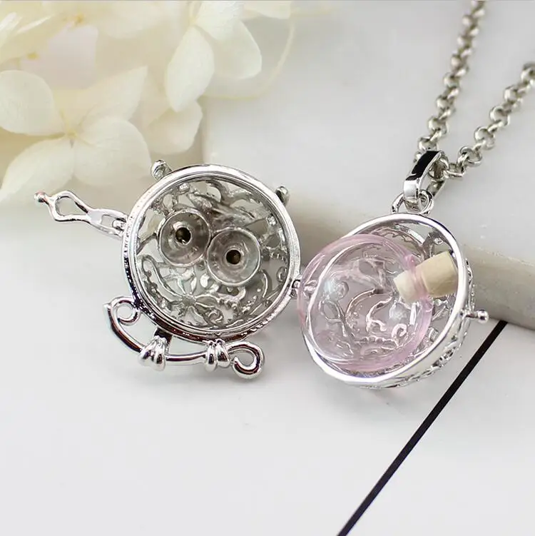 Silver with Pink 1 шт. Серебряный/бронзовый медальон сова кулон медальон памяти урна ювелирные изделия для золы стекло сова медальон кулон ювелирные изделия - Окраска металла: Silver with Pink