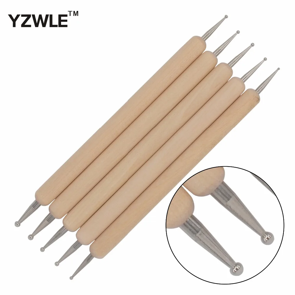 

YZWLE 5Pcs/Pack Nail Art Tools Wood Handle Painting Drawing Brush Pen 2 Way Nail Art Dotting Tool 16