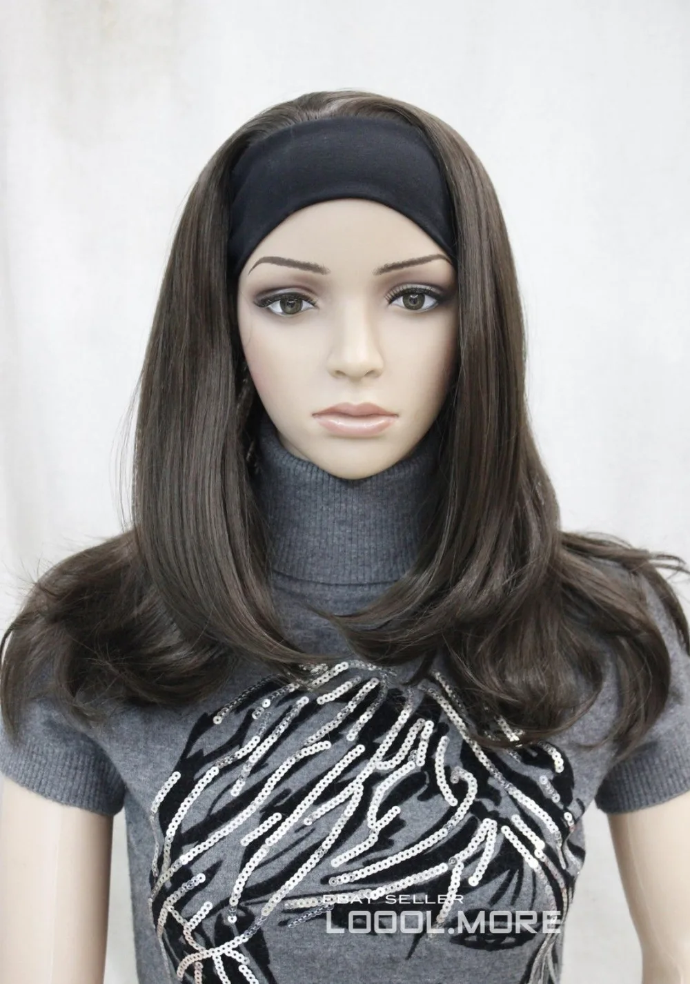 parrucca perruque HOT sell Free Shipping &gt&gt&gt Dark Brown Medium long women Daily 3/4 half wig |