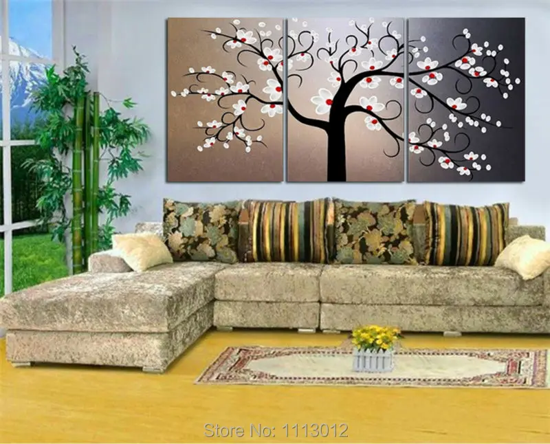 100% ручная работа 3 шт. набор абстрактная белая елка картина маслом на холсте