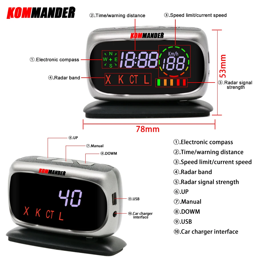 Kommander автомобильный антирадар полицейская скорость gps Радар Анти-радар 2 + 1 Россия
