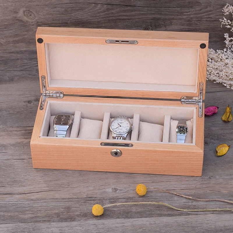 Винтажная деревянная коробка для часов органайзер 5 ячеек ретро-стекло твердый