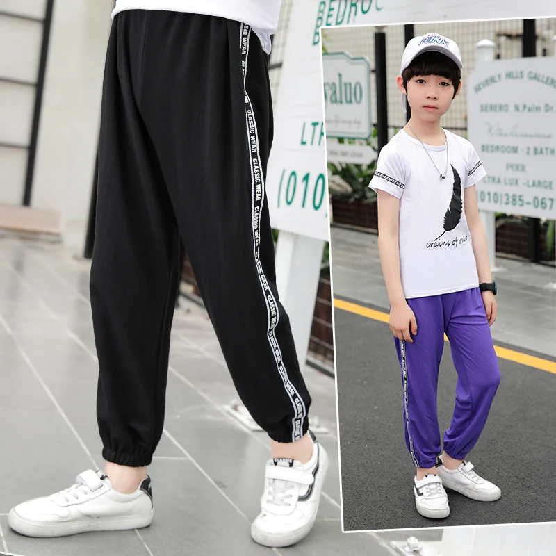 

FYH Kids Clothes Boys Casual Ankle-length Pants Elastic Waist School Children Summer Trousers Fashion Big Boys Pants Track Pants