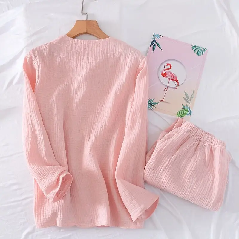 Пижамный комплект с V образным вырезом для женщин пижама из хлопка и крепа