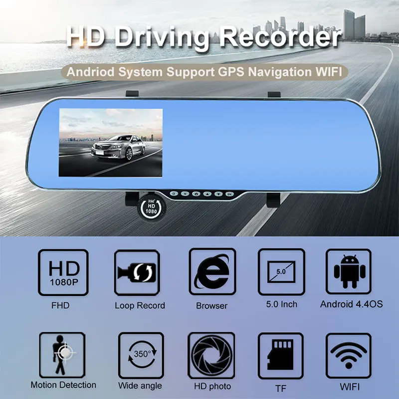 Автомобильный dvr Full HD 1080 P 5 &quotgps навигация Wifi Android Dash Cam двойной объектив парковка