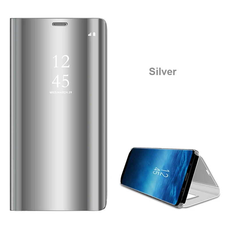 Silver Умный зеркальный флип-чехол для huawei P20 Коврики 20 Lite 10 Pro P10 P8 P9 Honor 10 8X9 8 7A 7C P Smart Y7 Y6 Y5 Prime Y9 - Цвет: Silver