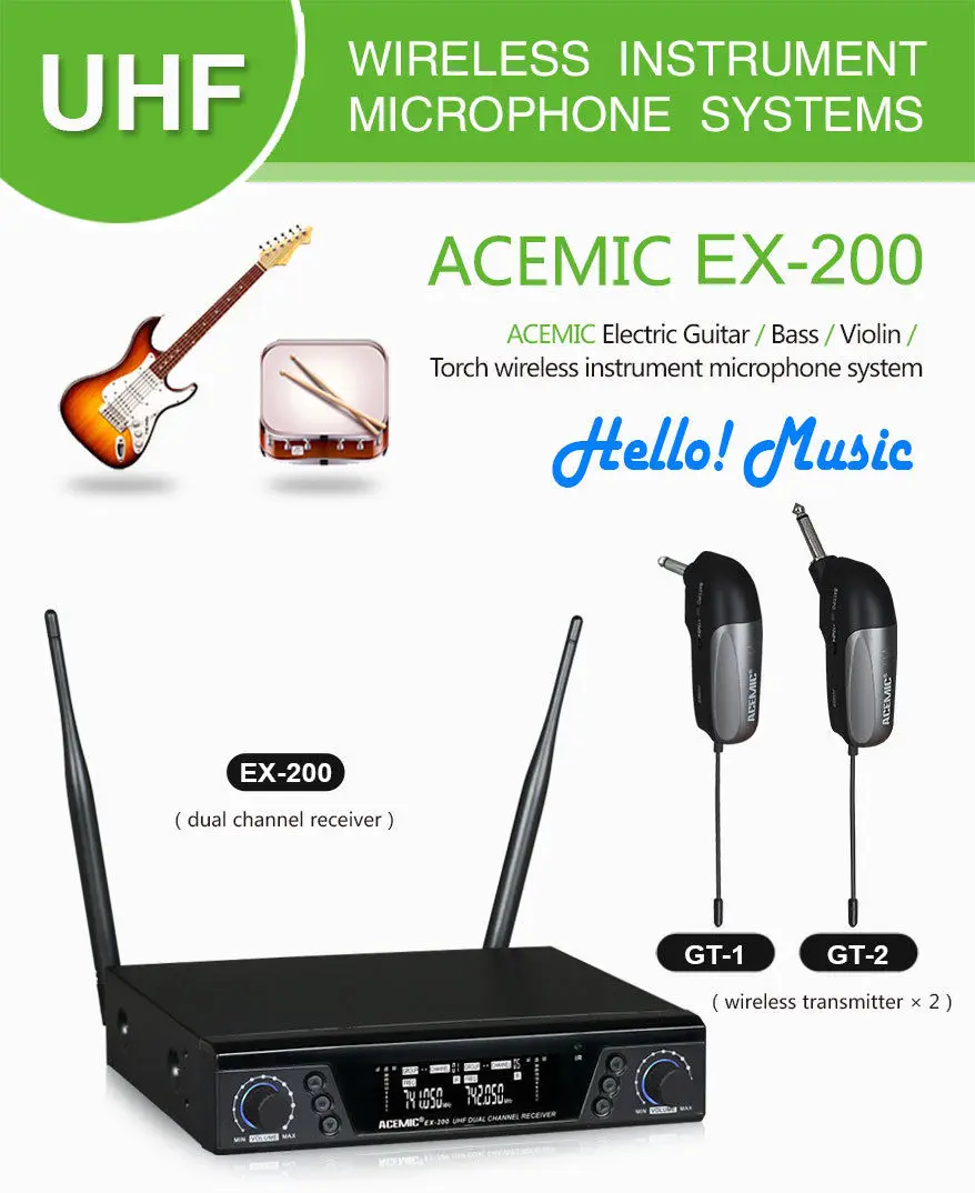 Professional UHF Wireless Mic System DUAL Guitar BASS Violin Receiver transmitte | Электроника