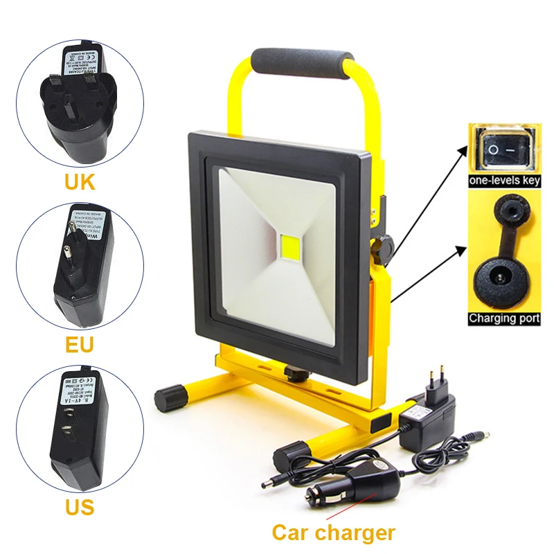 구매 휴대용 충전식 방수 탐조등, 10W 30W 50W, 야외 작업, 건설, 야간 낚시, 캠핑 램프