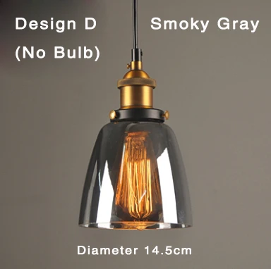 Smoky Gray Design D Винтажный подвесной светильник, ретро стеклянный подвесной светильник, русский Лофт светильник, современный светильник для кухни, столовой, спальни, подвесной светильник, E27 патрон - Цвет корпуса: Smoky Gray Design D
