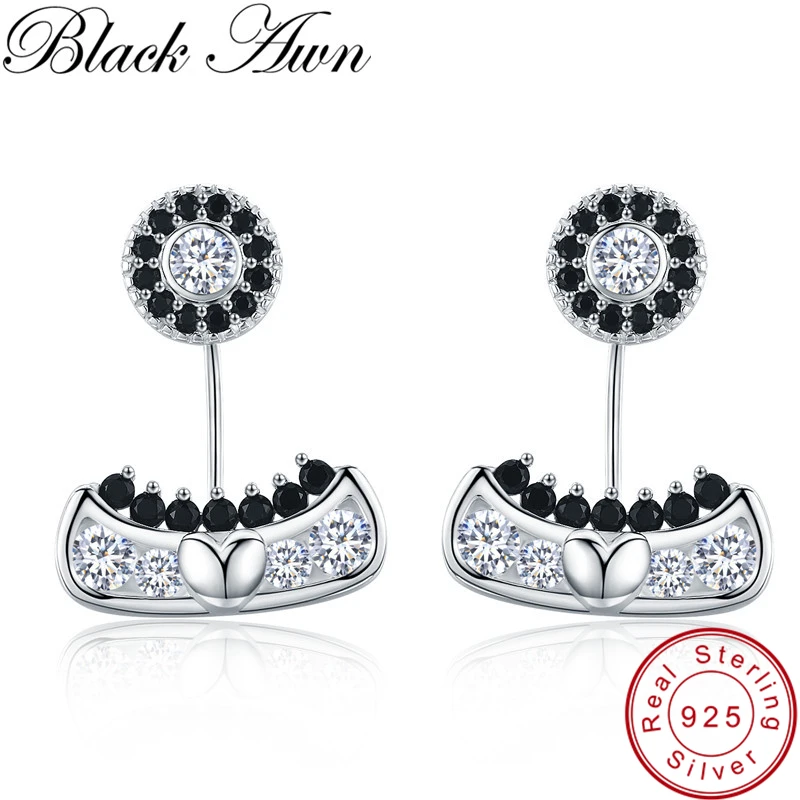 Женские серьги гвоздики [BLACK AWN] Настоящее серебро 925 пробы ювелирное изделие