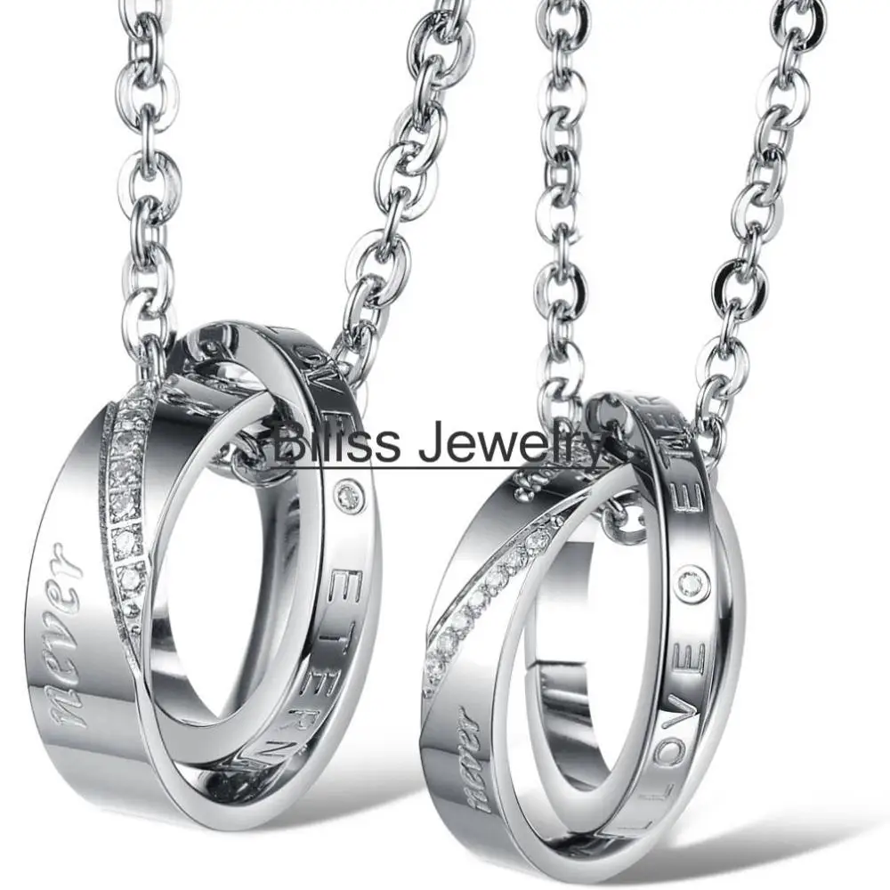 

Biliss 2020 New His & Hers Stainless Steel "Eternal Love" Promise Circle Couple Pendant Necklace Valentine's Gift (One Pair)
