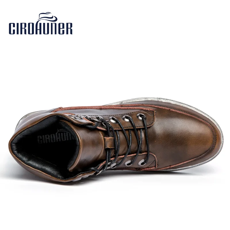 CIROHUNER New Fashion Men's Winter Boots Made of Genuine Leather Military Martin boots for Men Brown Colors Plus S |
