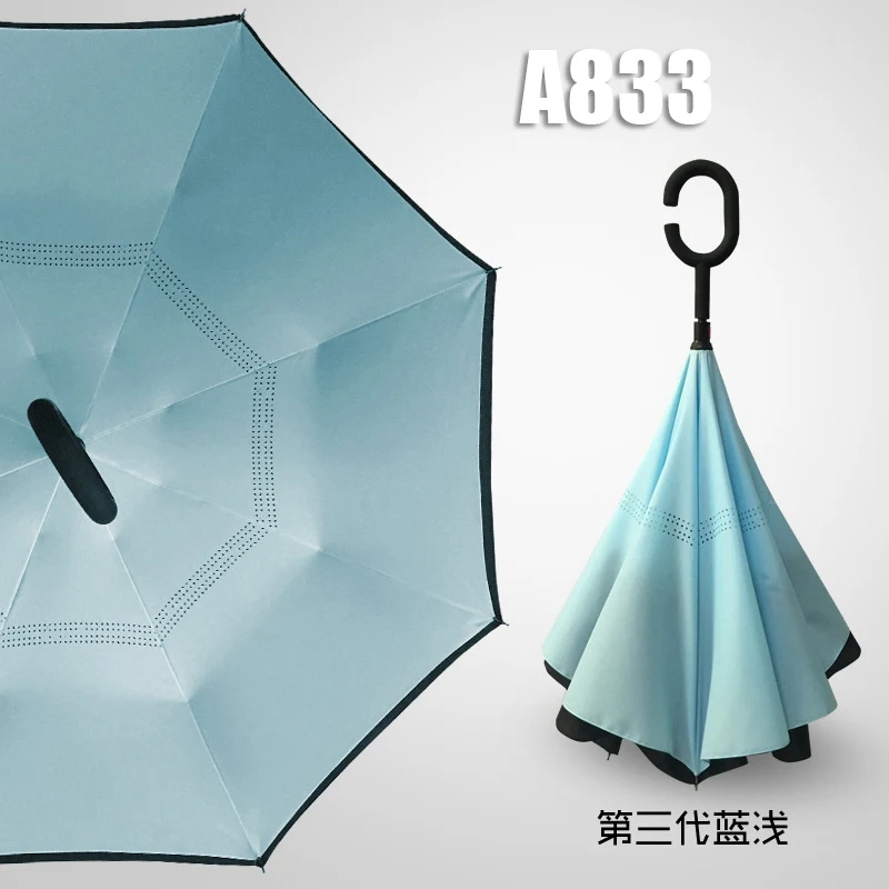 Umbrella A833 Ветрозащитный обратный зонт складной двойной слой перевернутый Chuva Зонты самостоятельно стоящий наизнанку абажур на дверной светильник в виде зонтика свободные руки зонтик - Цвет: Umbrella A833