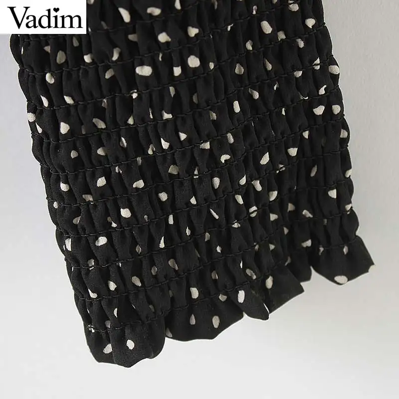 Vadim women elegant ruffles polka dot halter blouse irregular collar long sleeve female shirts stylish casual tops blusas LA986 |