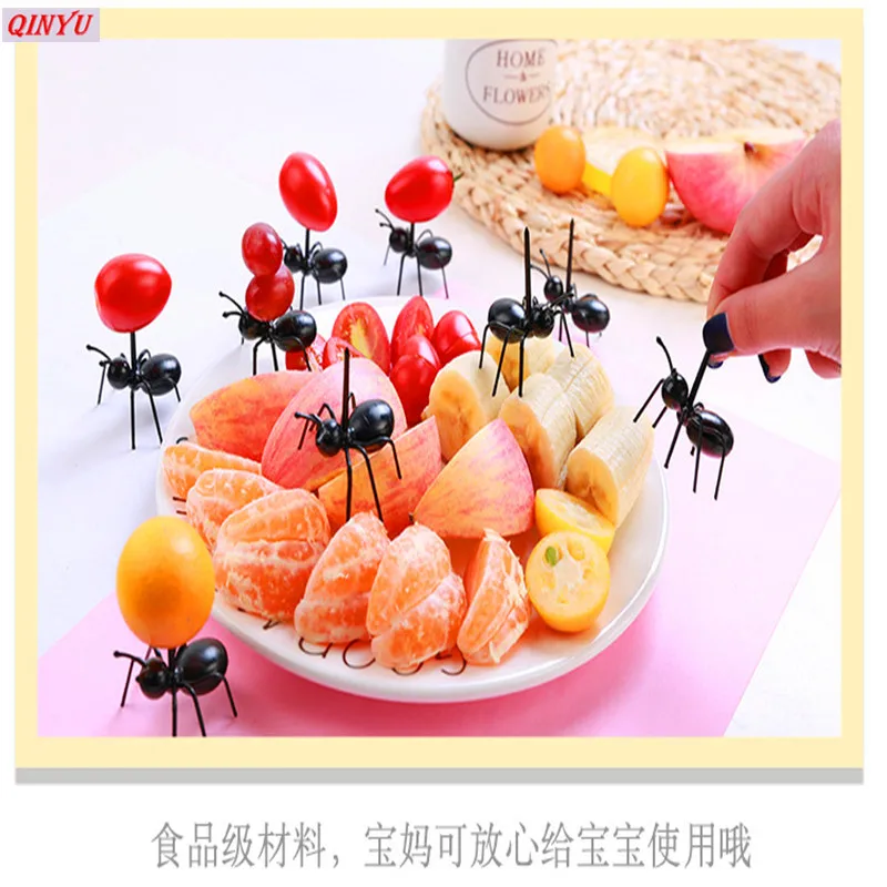 12 шт. Милая Мини-вилка для фруктов в виде муравья экологически чистый пластиковый